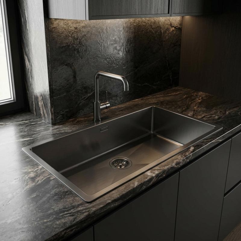 Pure.Sink Luxion Grote Gun metal spoelbak 74x40 cm onderbouw, vlakinbouw en opbouw PLX7440-61